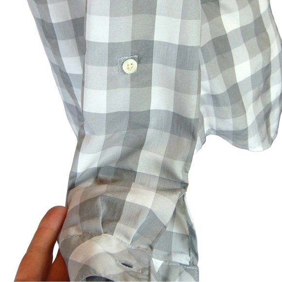 Eddie Bauer Nylon Blend Side Vent Roll Tab Sleeve Button Down Checkered Shirt - Picture 4 of 10